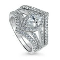 thumbnail image 1 of BERRICLE Sterling Silver Halo Wedding Engagement Rings Pear Cut Cubic Zirconia CZ Wishbone Split Shank Ring Set for Women, Rhodium Plated Size 10, 1 of 14