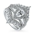 thumbnail image 1 of BERRICLE Sterling Silver Halo Wishbone Chevron Crown V Shaped Engagement Rings Statement Stackable Band Split Shank Ring Set for Women, Pear Cut Cubic Zirconia CZ Size 7.5, 1 of 18