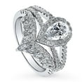 thumbnail image 1 of BERRICLE Sterling Silver Halo Wishbone Chevron Crown V Shaped Engagement Rings Statement Stackable Band Split Shank Ring Set for Women, Pear Cut Cubic Zirconia CZ Size 7.5, 1 of 18