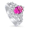 thumbnail image 1 of BERRICLE Sterling Silver Halo Wedding Engagement Rings Pink Oval Cut Cubic Zirconia CZ Wishbone Ring Set for Women, Rhodium Plated Size 7.5, 1 of 18