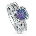 thumbnail image 1 of BERRICLE Sterling Silver Halo Wedding Engagement Rings Purple Aqua Cushion Cut Cubic Zirconia CZ Kaleidoscope Ring Set for Women, Rhodium Plated Size 4, 1 of 10