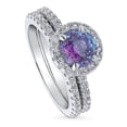 thumbnail image 1 of BERRICLE Sterling Silver Halo Wedding Engagement Rings Purple Aqua Round Cut Cubic Zirconia CZ Kaleidoscope Ring Set for Women, Rhodium Plated Size 8.5, 1 of 10