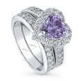 thumbnail image 1 of BERRICLE Sterling Silver Halo Wedding Engagement Rings Purple Heart Shaped Cubic Zirconia CZ Statement Heart Ring Set for Women, Rhodium Plated Size 10, 1 of 17