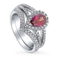 thumbnail image 1 of BERRICLE Sterling Silver Halo Wedding Engagement Rings Red Pear Cut Cubic Zirconia CZ Wishbone Split Shank Ring Set for Women, Rhodium Plated Size 5, 1 of 16