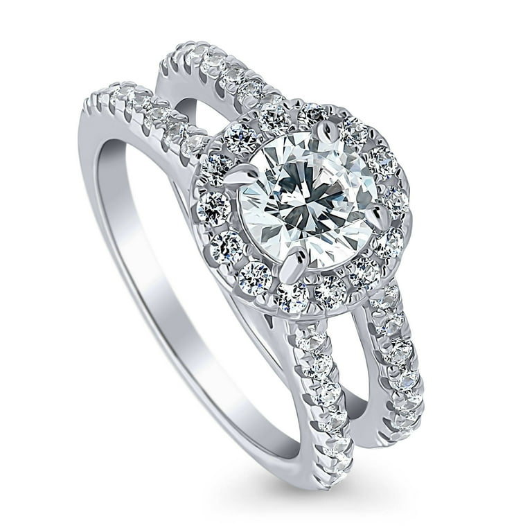 Round Shape Halo Ring Cubic Zirconia Band Rhodium on Sterling Silver Round Shape Halo Ring Cubic Zirconia Band Rhodium on Sterling Silver
