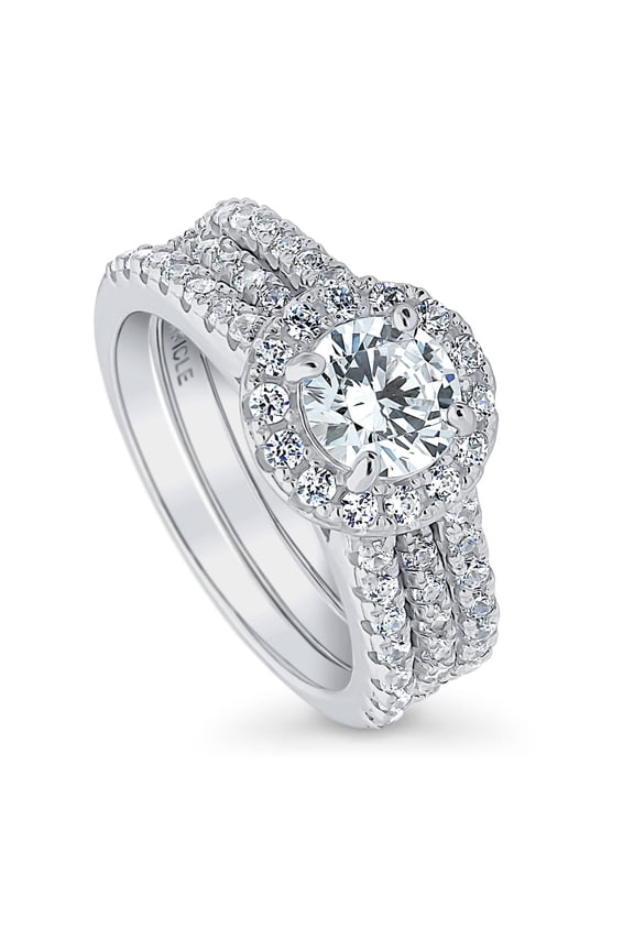 Sterling Silver Halo Wedding Engagement Rings Round Cut Cubic Zirconia CZ Insert Ring Set for Women, Rhodium Plated Size 10