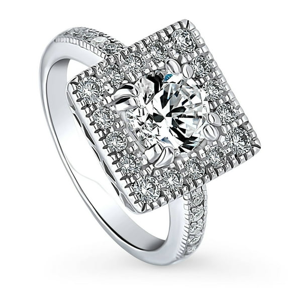 BERRICLE Sterling Silver Halo Wedding Engagement Rings Round Cut Cubic Zirconia CZ Ring for Women, Rhodium Plated Size 4.5