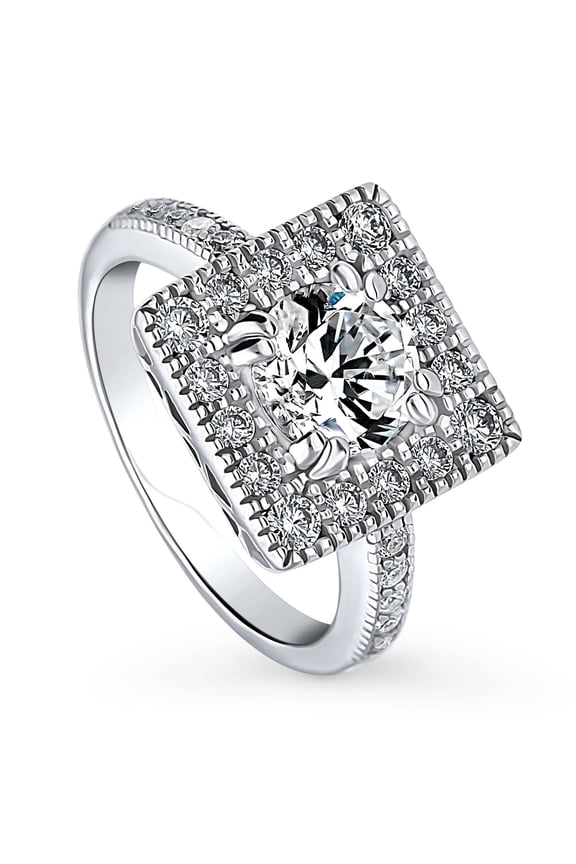 Sterling Silver Halo Wedding Engagement Rings Round Cut Cubic Zirconia CZ Ring for Women, Rhodium Plated Size 5