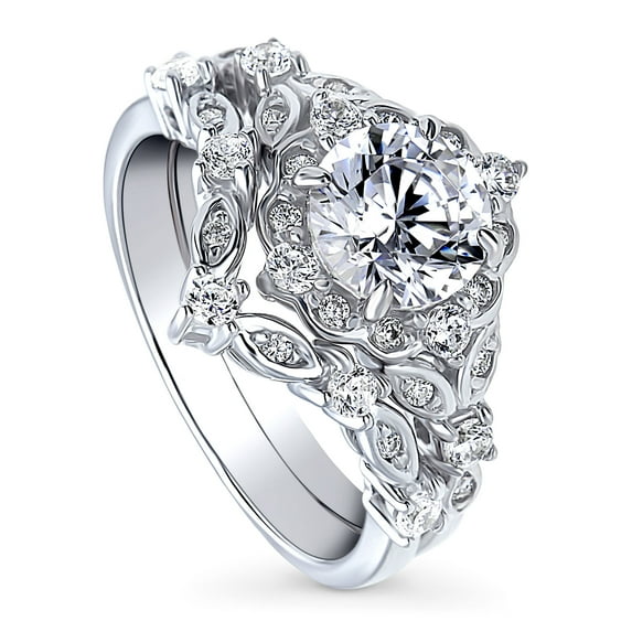 BERRICLE Sterling Silver Halo Wedding Engagement Rings Round Cut Cubic Zirconia CZ Wishbone Ring Set for Women, Rhodium Plated Size 5