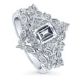 thumbnail image 1 of BERRICLE Sterling Silver Halo Wedding Engagement Rings Step Emerald Cut Cubic Zirconia CZ Wishbone Ring Set for Women, Rhodium Plated Size 10, 1 of 16