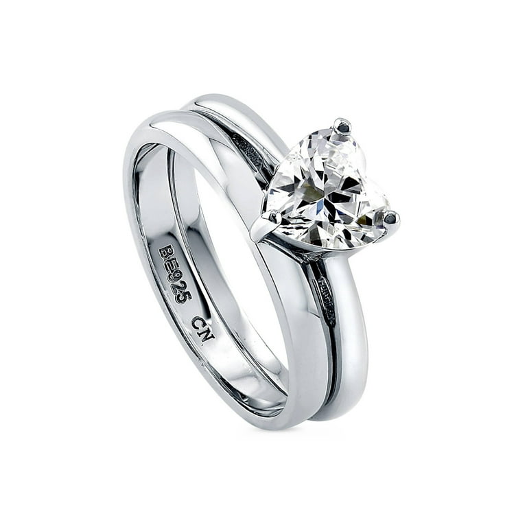BERRICLE Sterling Silver Heart Wedding Engagement Rings Cubic