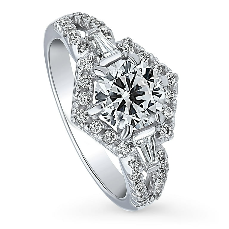 Baguette Rectangle Ring Cubic Zirconia Band Rhodium on Sterling Silver Baguette Rectangle Ring Cubic Zirconia Band Rhodium on Sterling Silver