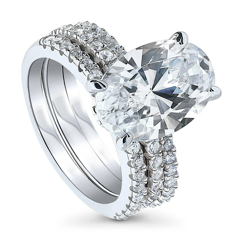 Engagement Ring Cubic Zirconia Solitaire and on Band Rhodium on Sterling Silver Engagement Ring Cubic Zirconia Solitaire and on Band Rhodium on Sterling Silver