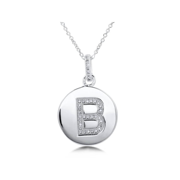 BERRICLE Sterling Silver Initial Letter 'B' Cubic Zirconia CZ Fashion Pendant Necklace for Women, Rhodium Plated 18 inch