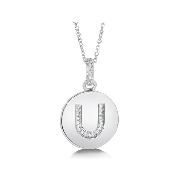 BERRICLE Sterling Silver Initial Letter 'U' Cubic Zirconia CZ Fashion Pendant Necklace for Women, Rhodium Plated 18 inch