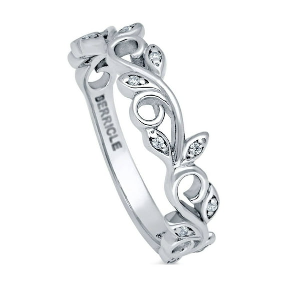 BERRICLE Sterling Silver Leaf Cubic Zirconia CZ Filigree Fashion Ring for Women, Rhodium Plated Size 9.5