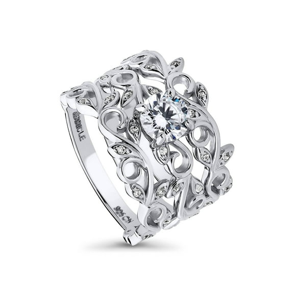 BERRICLE Sterling Silver Leaf Wedding Engagement Rings 0.8 Carat Cubic Zirconia CZ Solitaire Ring Set for Women, Rhodium Plated Size 10