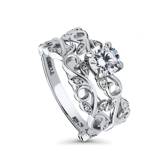 BERRICLE Sterling Silver Leaf Wedding Engagement Rings 0.8 Carat Cubic Zirconia CZ Solitaire Ring Set for Women, Rhodium Plated Size 9.5