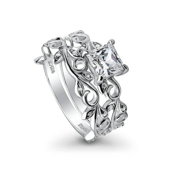 BERRICLE Sterling Silver Leaf Wedding Engagement Rings 1.2 Carat Cubic Zirconia CZ Solitaire Ring Set for Women, Rhodium Plated Size 9.5