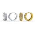 thumbnail image 1 of BERRICLE Sterling Silver Milgrain Cubic Zirconia CZ Fashion Hoop Huggie Earrings for Unisex, Rhodium Plated and Yellow Gold Flashed, 2 Pairs, 1 of 7