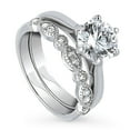 thumbnail image 1 of BERRICLE Sterling Silver Milgrain Wedding Engagement Rings 2 Carat Cubic Zirconia CZ Solitaire Ring Set for Women, Rhodium Plated Size 9, 1 of 18