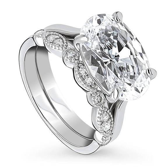 BERRICLE Sterling Silver Milgrain Wedding Engagement Rings 5.5 Carat Cubic Zirconia CZ Solitaire Ring Set for Women, Rhodium Plated Size 5.5