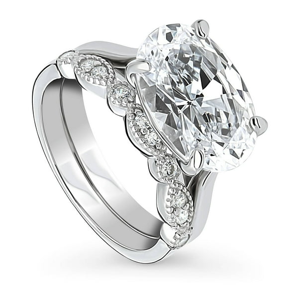 BERRICLE Sterling Silver Milgrain Wedding Engagement Rings 5.5 Carat Cubic Zirconia CZ Solitaire Ring Set for Women, Rhodium Plated Size 6