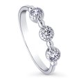 thumbnail image 1 of BERRICLE Sterling Silver Milgrain Wedding Rings Milgrain Bezel Set Round Cut Cubic Zirconia CZ Anniversary Half Eternity Ring for Women, Rhodium Plated Size 9, 1 of 9