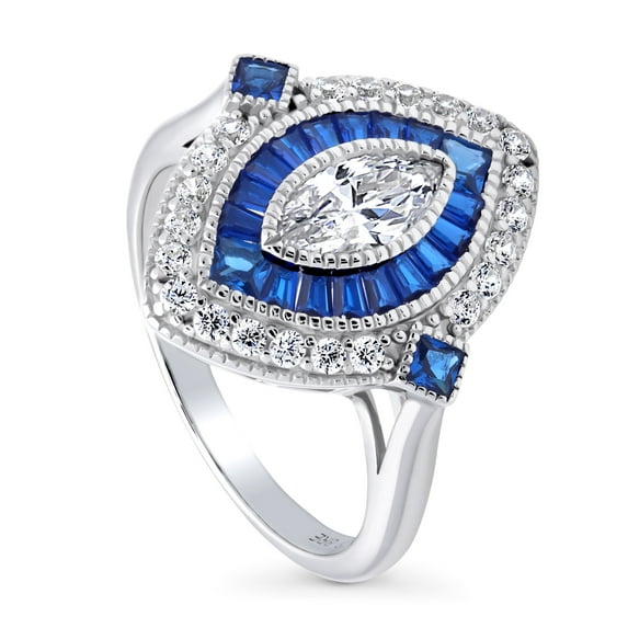 BERRICLE Sterling Silver Navette Cubic Zirconia CZ Statement Halo Fashion Ring for Women, Rhodium Plated Size 4