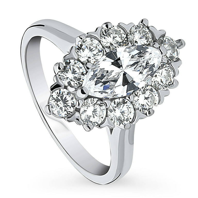 Round Shape Halo Ring Cubic Zirconia Band Rhodium on Sterling Silver