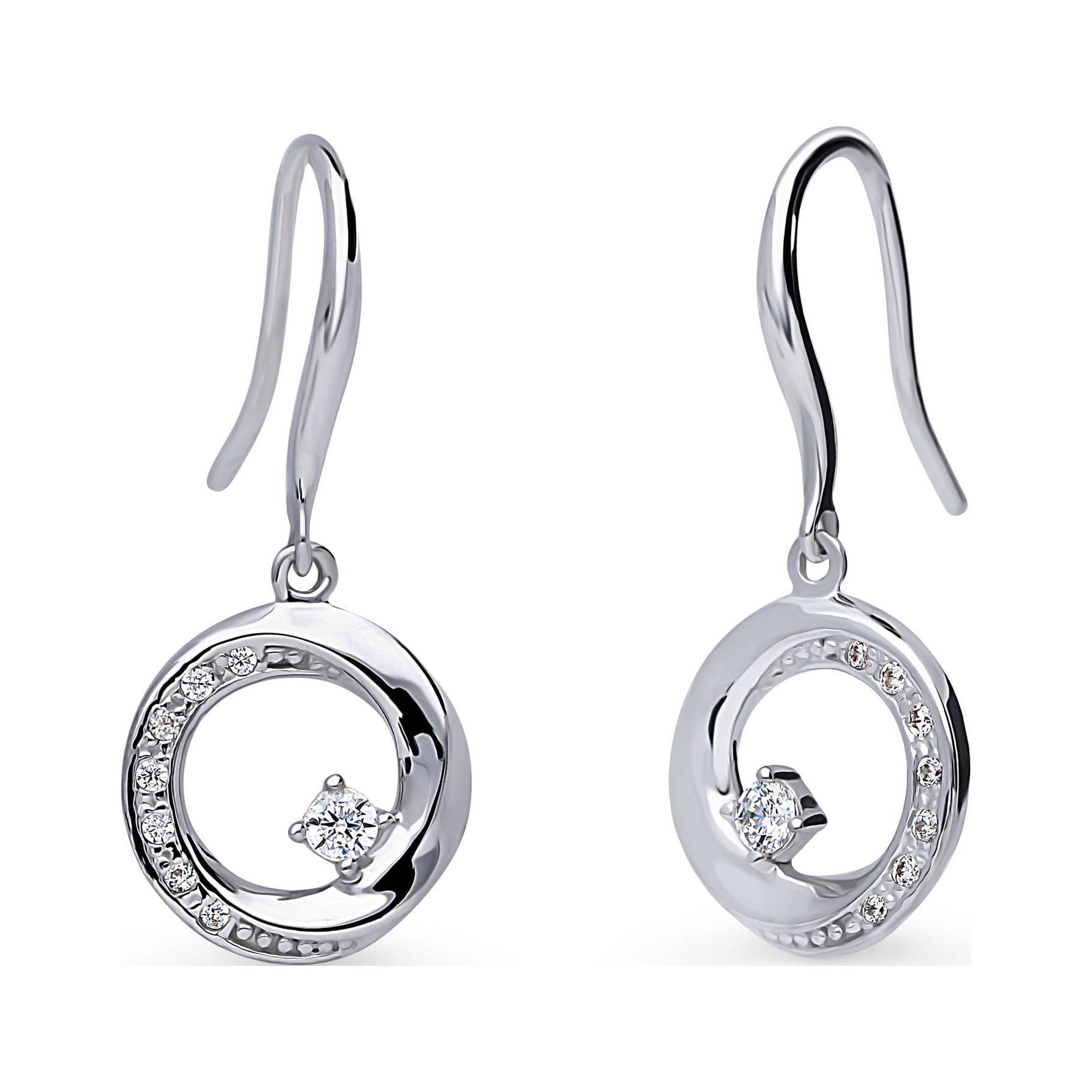 BERRICLE Sterling Silver Open Circle Cubic Zirconia CZ Woven Fish Hook ...