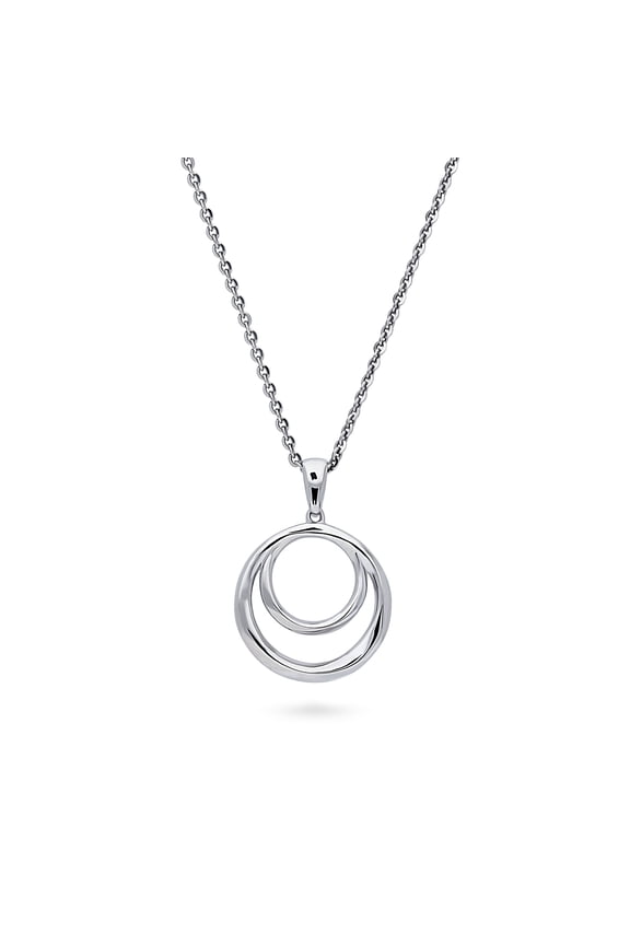 Sterling Silver Open Circle Pendant Necklace for Women, Rhodium Plated 18 inch