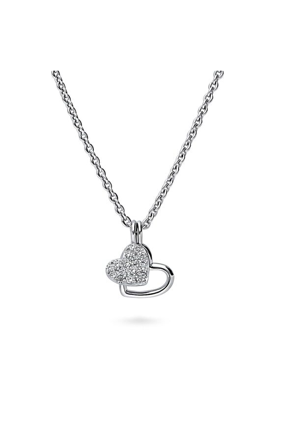 Sterling Silver Open Heart Cubic Zirconia CZ Anniversary Pendant Necklace for Women, Rhodium Plated 16 inch