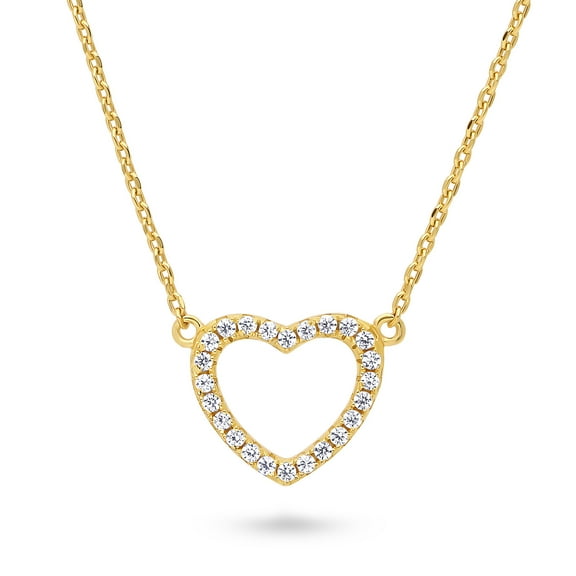 BERRICLE Sterling Silver Open Heart Cubic Zirconia CZ Fashion Pendant Necklace for Women 16 inch, Yellow Gold Flashed