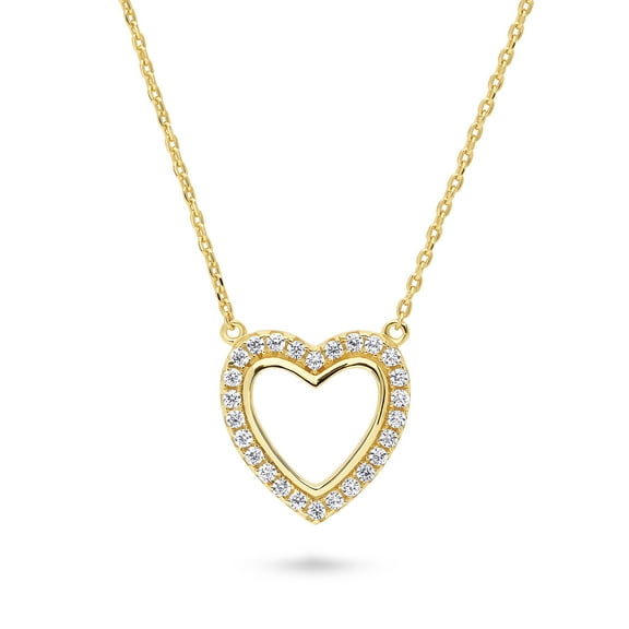 BERRICLE Sterling Silver Open Heart Cubic Zirconia CZ Fashion Pendant Necklace for Women 16 inch, Yellow Gold Flashed