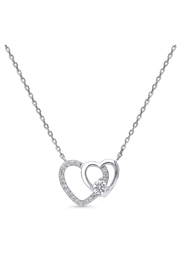 Sterling Silver Open Heart Pendant Necklace for Women, Cubic Zirconia CZ 16 inch