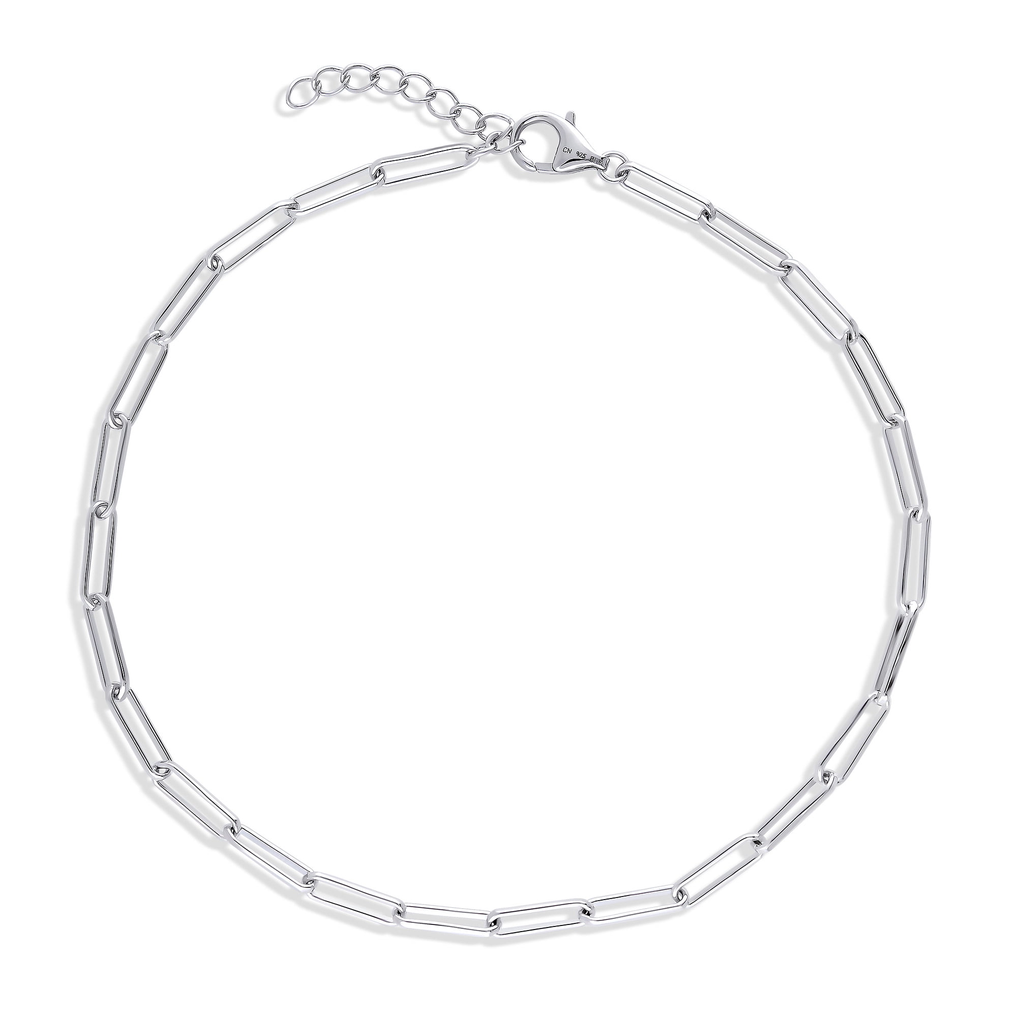 BERRICLE Sterling Silver Paperclip Fashion Link Chain Anklet Ankle Bracelet for Women 9.5 inch, Rhodium Plated