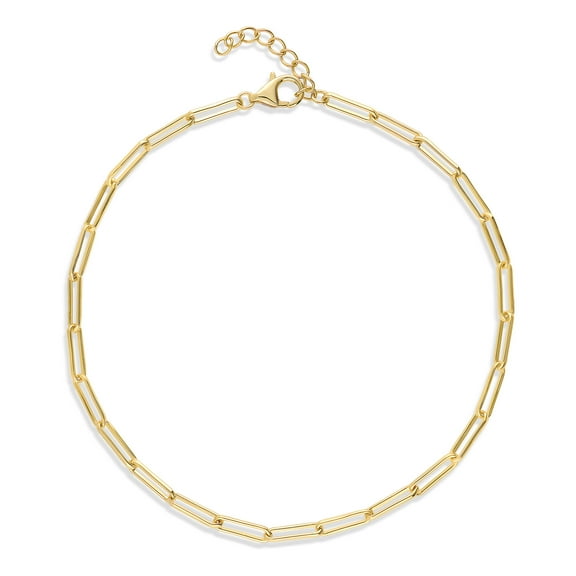 BERRICLE Sterling Silver Paperclip Fashion Link Chain Anklet Ankle Bracelet for Women 9.5 inch, Yellow Gold Flashed