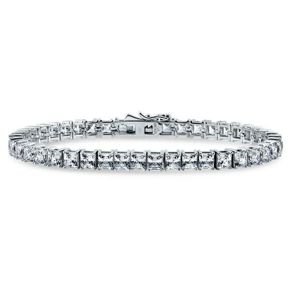 BERRICLE Sterling Silver Princess Cut Cubic Zirconia CZ Fashion Tennis Bracelet for Women, Rhodium Plated, 7 inch