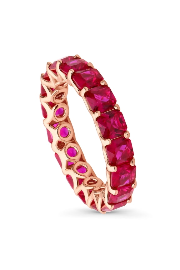 Sterling Silver Red Pave Set Princess Cut Cubic Zirconia CZ Stackable Statement Large Fashion Anniversary Eternity Ring for Women, Rose Gold Flashed Size 5