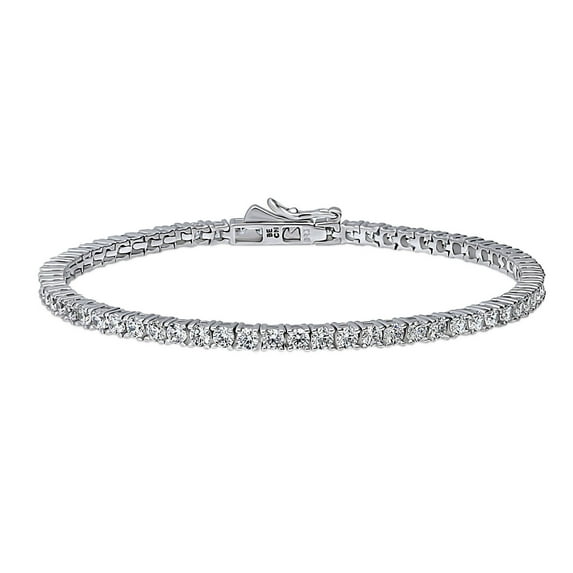 BERRICLE Sterling Silver Round Cut Cubic Zirconia CZ Fashion Tennis Bracelet for Women, Rhodium Plated, 6.5 inch
