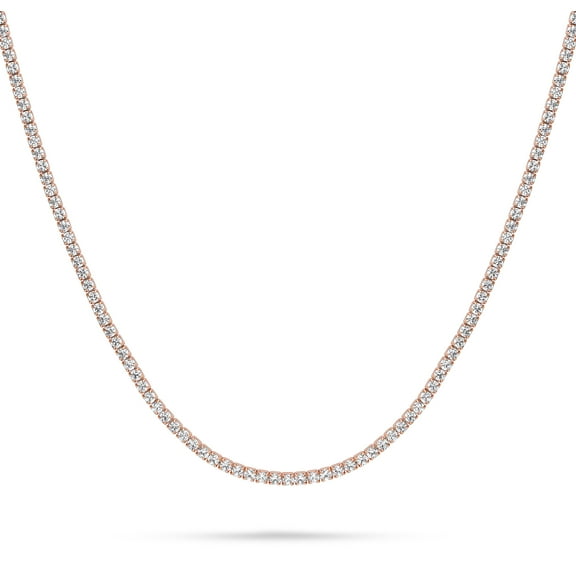 BERRICLE Sterling Silver Round Cut Cubic Zirconia CZ Fashion Tennis Choker Necklace for Women 14 inch, Rose Gold Flashed, Clear