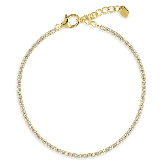 BERRICLE Sterling Silver Round Cut Cubic Zirconia CZ Statement Fashion Tennis Bracelet for Women 7 inch, Yellow Gold Flashed, Clear