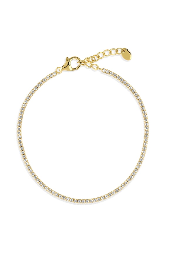 Sterling Silver Round Cut Cubic Zirconia CZ Statement Fashion Tennis Bracelet for Women 7 inch, Yellow Gold Flashed, Clear