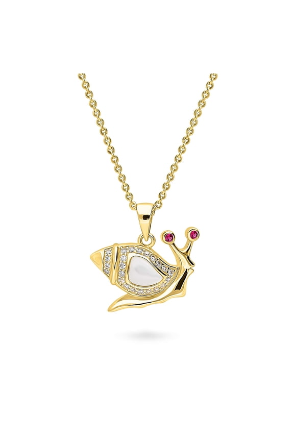 Sterling Silver Snail Mother Of Pearl Fashion Pendant Necklace for Women 16 inch, Yellow Gold Flashed