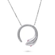 BERRICLE Sterling Silver Snake Cubic Zirconia CZ Medium Fashion Pendant Necklace for Women 15.5 inch, Rhodium Plated