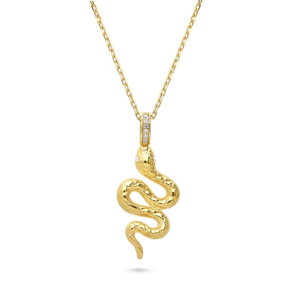 BERRICLE Sterling Silver Snake Cubic Zirconia CZ Medium Fashion Pendant Necklace for Women 15.5 inch, Yellow Gold Flashed
