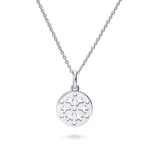 BERRICLE Sterling Silver Snowflake Coin Fashion Pendant Necklace for Women 16 inch, Rhodium Plated