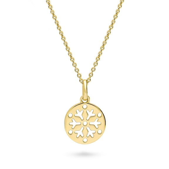 BERRICLE Sterling Silver Snowflake Coin Fashion Pendant Necklace for Women 16 inch, Yellow Gold Flashed