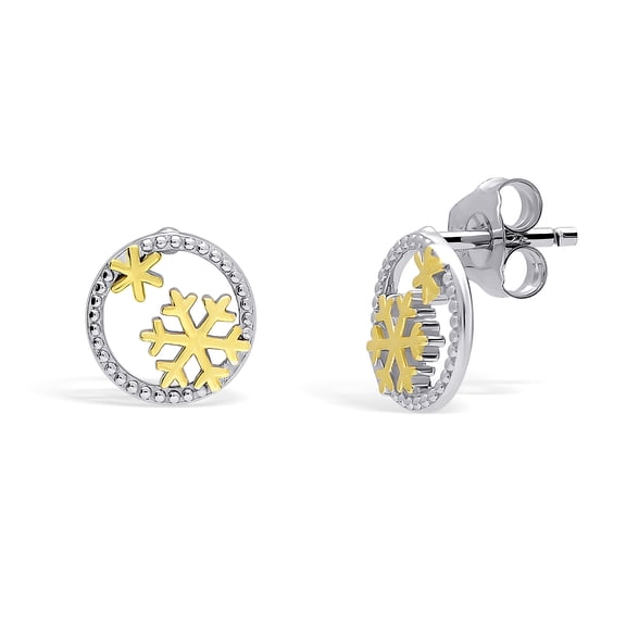 BERRICLE Sterling Silver Snowflake Fashion Stud Earrings for Unisex, Rhodium and Gold Flashed